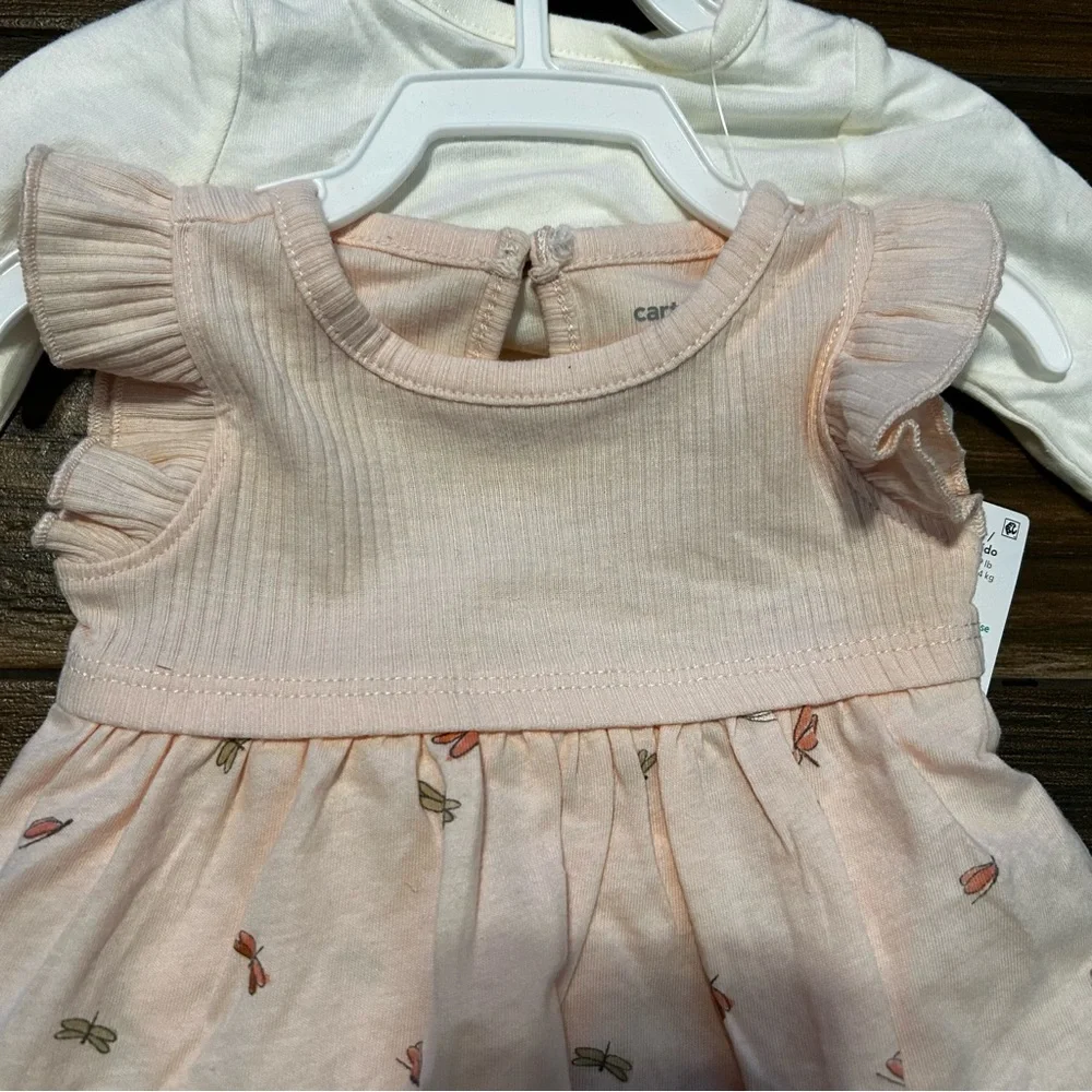 Carter’s Baby 2-Piece Bodysuit Dress & Cardigan Set Newborn Dragonfly Pink White